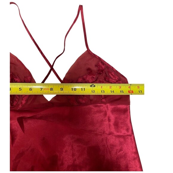 Vtg 90s Josie red mini slip dress satin racerback babydoll floral embroidered M - Picture 9 of 11